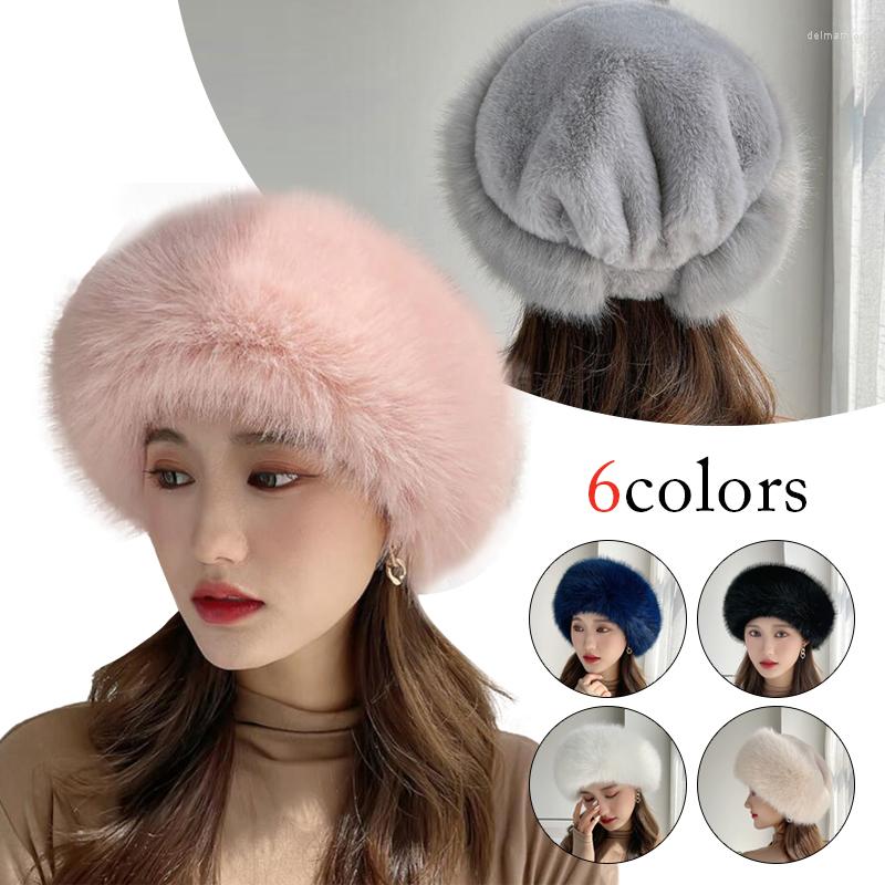

Berets Women Winter Hat Solid Multifunction Skullies Beanies Lady Thick Warm Fluffy Fur Faux Bomber Hats, White