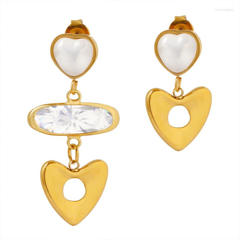 

Hoop Earrings Uhbinyca Korean Hollow Heart Women Vintage Stainless Steel Geometric Imitation Pearl Asymmetric Inlaid Stone Jewelry