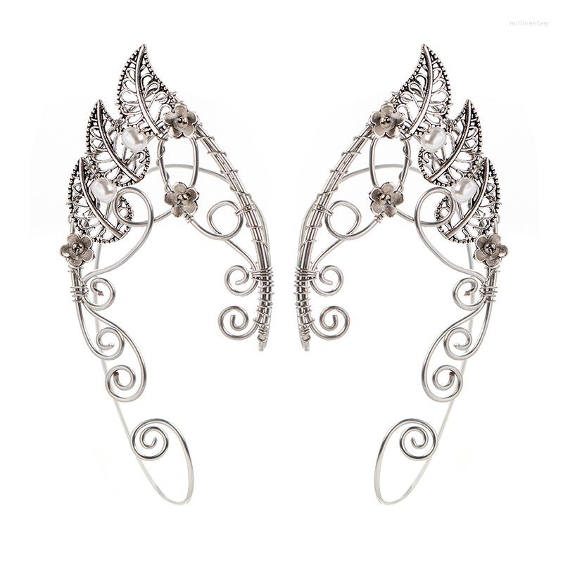 

Backs Earrings Chic Winding Elf Ear Cuffs With Flower Pearls Leaves Wing Sleeve Wrap Without Perforation Earcuff Jewelry