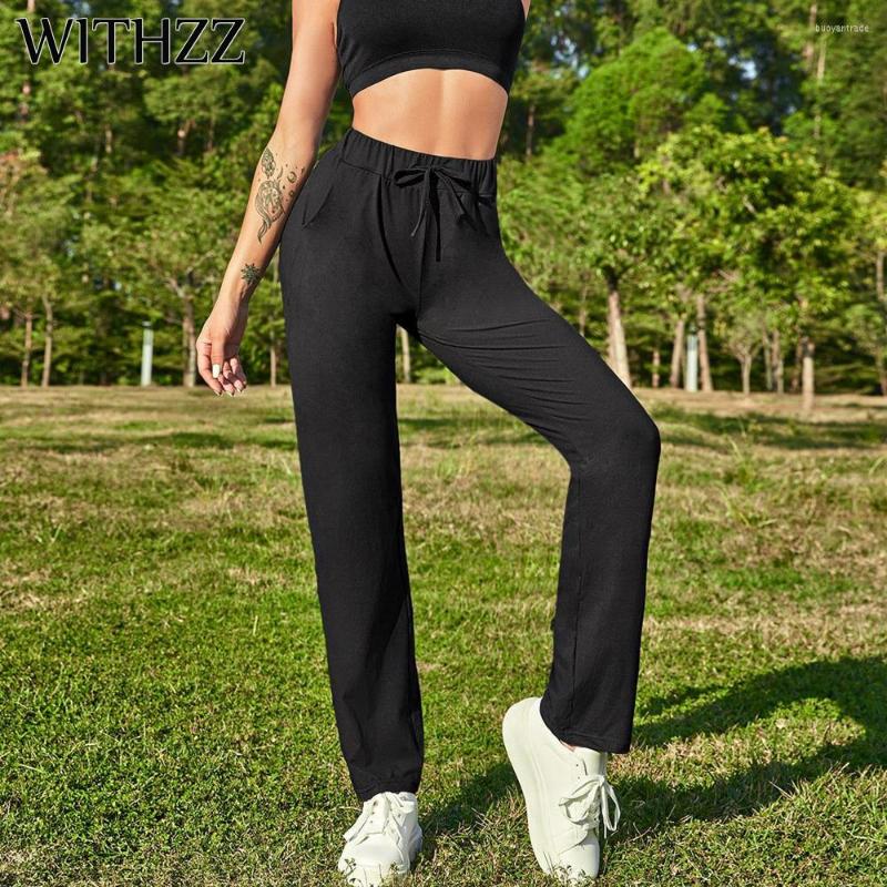 

Women' Pants WITHZZ Female High Waist Loose Comfortable Drawstring Running Cycling Sports Casual Women Trousers, Black