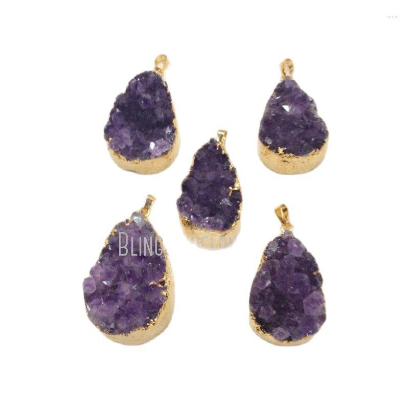 

Pendant Necklaces PM12280 Teardrop Raw Druzy Amethyst Cluster Gold Dipped