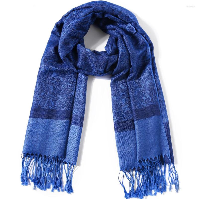 

Scarves Pashimina Silk Scarf Shawl Paisley Jacquard Autumn Warp Winter Cashmere Hijab Tassel Long 2 Tones Soft High Quality Gift Blue