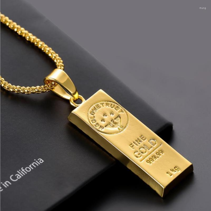 

Pendant Necklaces Hi Gold Bars 18k Yellow Plated Necklace For Unisex Clavicle Chain Geometric Valentine's Day Jewelry Hiphop