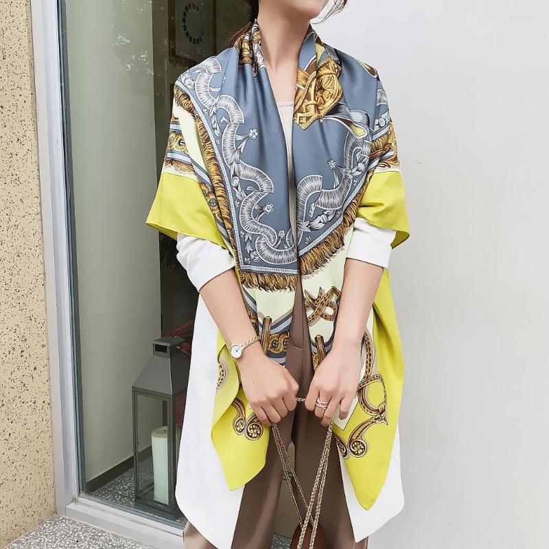 

Scarves High Quailty OVERSIZED SCARF Silk Shawl Headband Female 130 130CM Shawls Pashmina Twill Print Holiday Gift