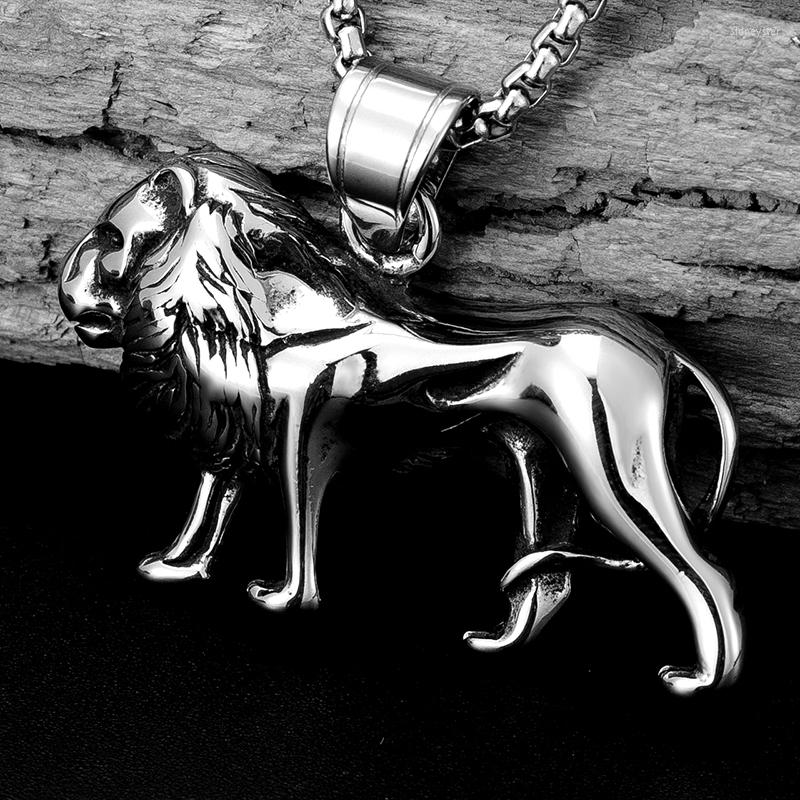 

Pendant Necklaces Street Hipster Retro Personality Wild Lion Animal Necklace Long Stainless Steel Sweater Chain Men And Women Jewelry Gift