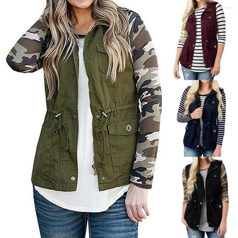 

Women' Vests Safari Style Womens Cargo UtilityVest Pockets Drawstring Waist Waistcoats Casual Autumn Bomber Jacket Coat Solid Zip Up Vest, Black