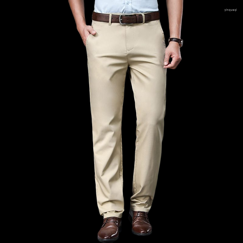 

Men's Pants 2022 Men's Spring And Summer Business Casual Middle Young High Waist Straight Loose Elastic Trousers, Black