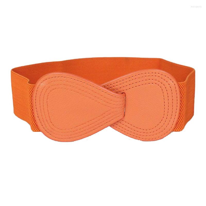 

Belts Orange Ladies Versatile Elastic Stretch Canvas PU Leather Wide Belt Decorative Simple Fashion Dress Sweater Women, Black