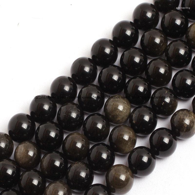 

Beads Natural Round Smooth Gold Obsidian Stone For Jewelry Making Strand 15inches DIY Jewellery