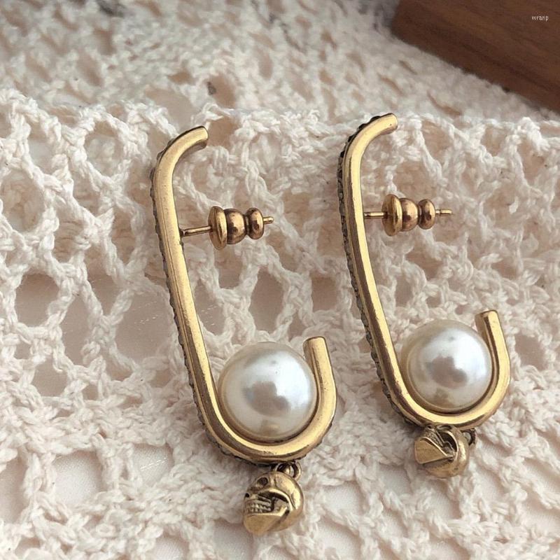 

Dangle Earrings Skull Pearl Drop Classical Vintage Gold Color For Women Fashion Fancy Hanging Fine Bijoux