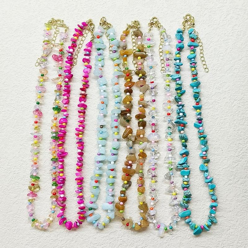 

Choker ZX Handmade Natural Stone Purple Crystal Chain Chokers For Women Boho Colorful Seed Beaded Short Necklace Wholesale Jewelry INS