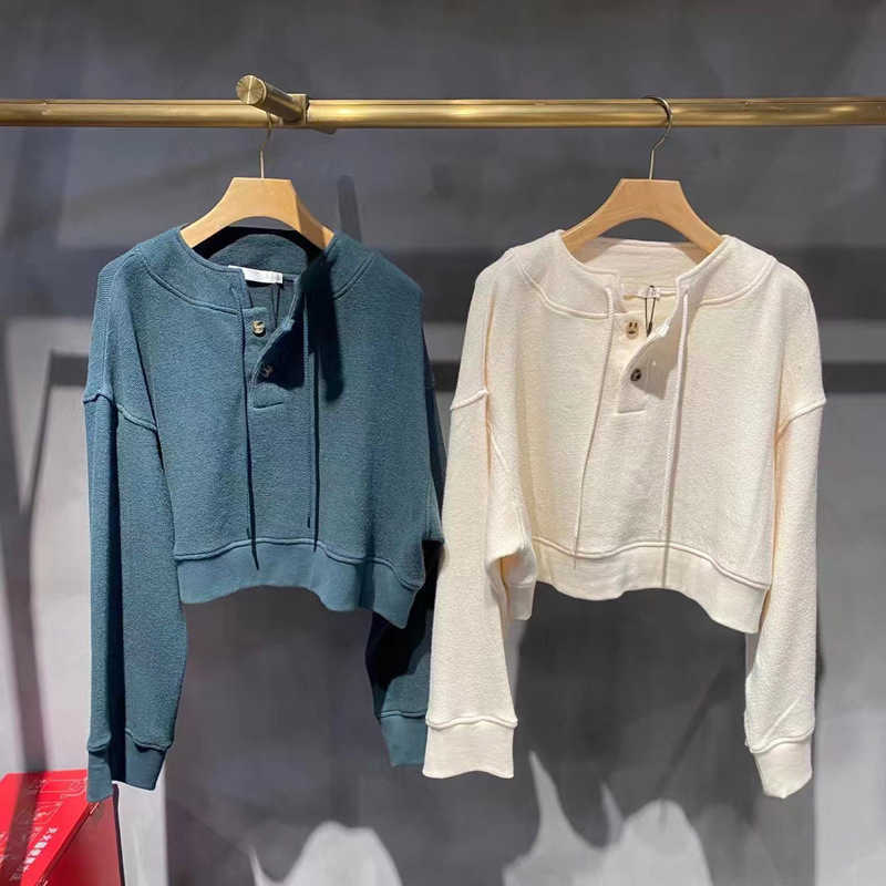 

Women's Hoodies Sweatshirts Autumn 2022 New Casual Versatile Round Neck Drawstring Double Button, Creamy-white