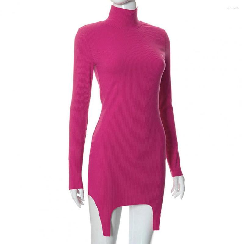 

Casual Dresses Mini Dress Trendy Fashion Pure Color Stretchy Sweater Bodycon Coldproof, Rose red