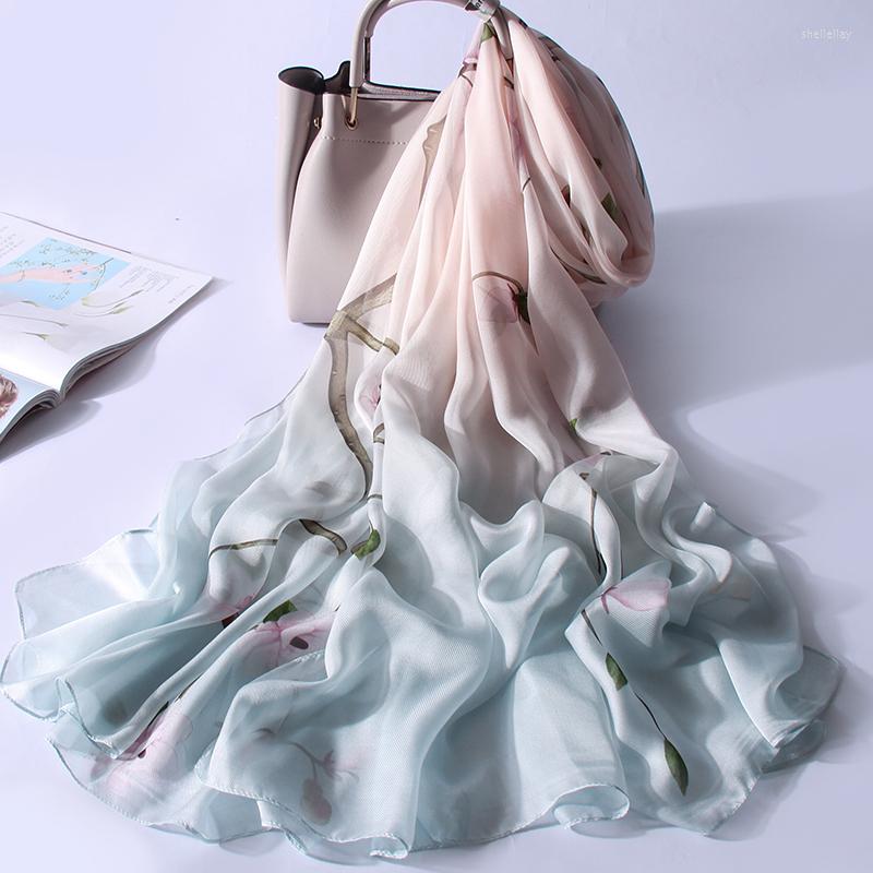 

Scarves Woman Autumn Silk Scarf Long Flower Fashion Bandana Satin Neck For Ladies Designer Poncho Spring Shawl Foulard