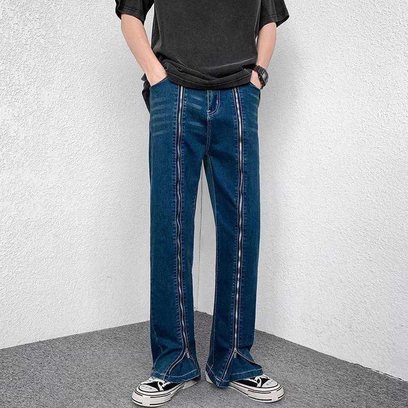 

Men' Jeans 2022 Cool Design Front Zipper Blue Baggy Men Flare Jeans Pants Y2K Clothes Korean Casual Hip Hop Denim Trousers Pantn Homme T221102