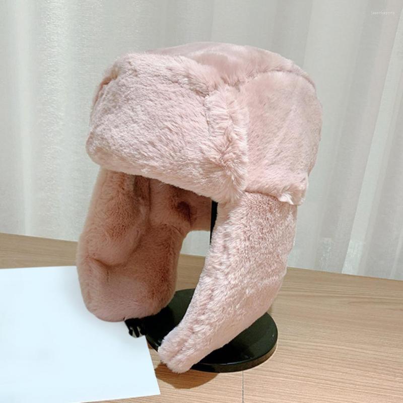 

Berets Solid Color Soft Winter Warm Ear Flap Hat Lightweight Plush No Brim For, Black