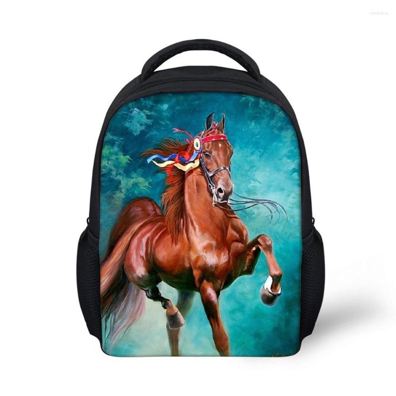 

School Bags Cool Crazy Horse Backpack For Girls Unique Children Kindergarten Bagpack Small 12inch Child Kids Bookbag Mochila, C0351f