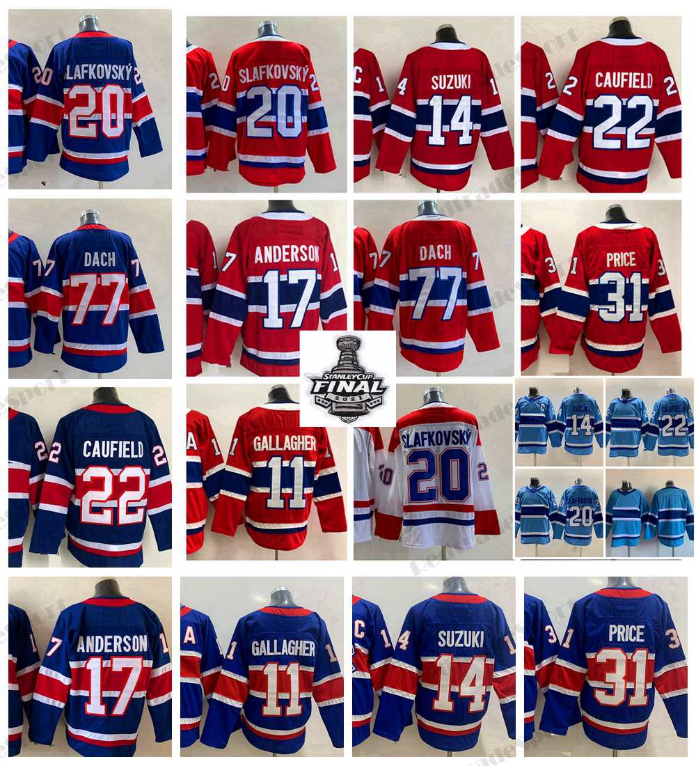 

2023 Reverse Retro 22 Cole Caufield Hockey Jerseys Stanley Cup Final 20 Juraj Slafkovsky 31 Carey Price 11 Brendan Gallagher 14 Nick Suzuki 17 Anderson 77 Kirby Dach, Red 2021 final