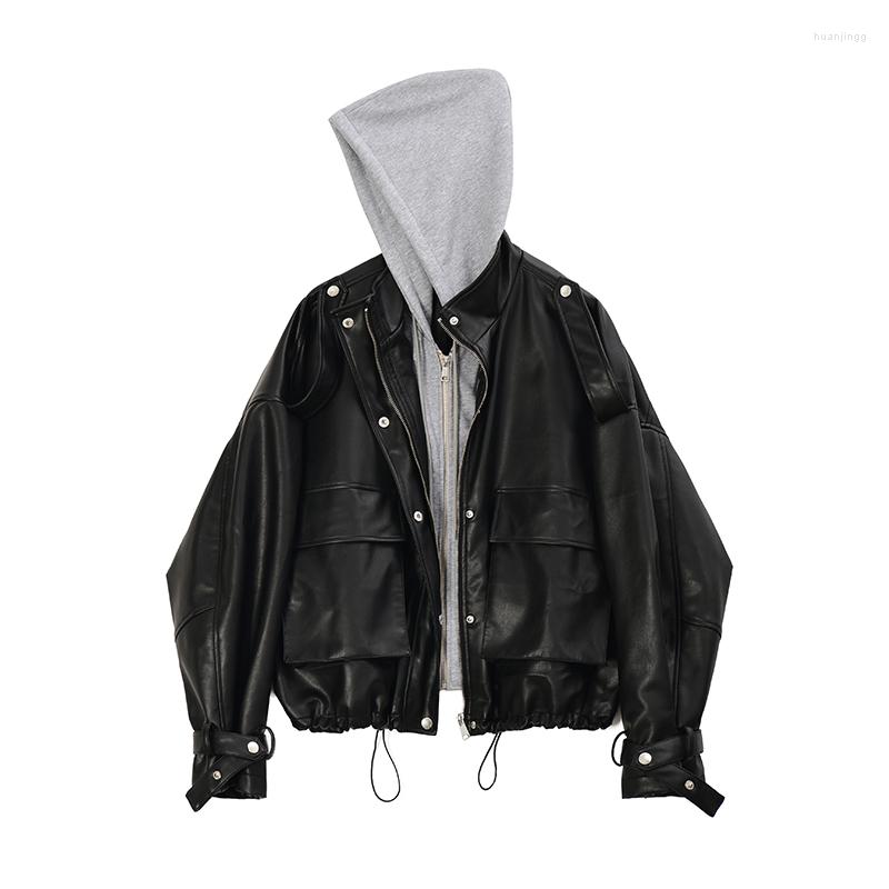 

Women' Leather Autumn Winter Women PU Jacket Loose Hooded Soft Faux Coat Female Zipper Biker Outwear, Green