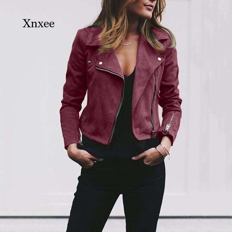 

Women's Leather Ladies Fashion Autumn Motorcycle Suede Jacket Yellow Short Solid Color Coat Slim, Pink