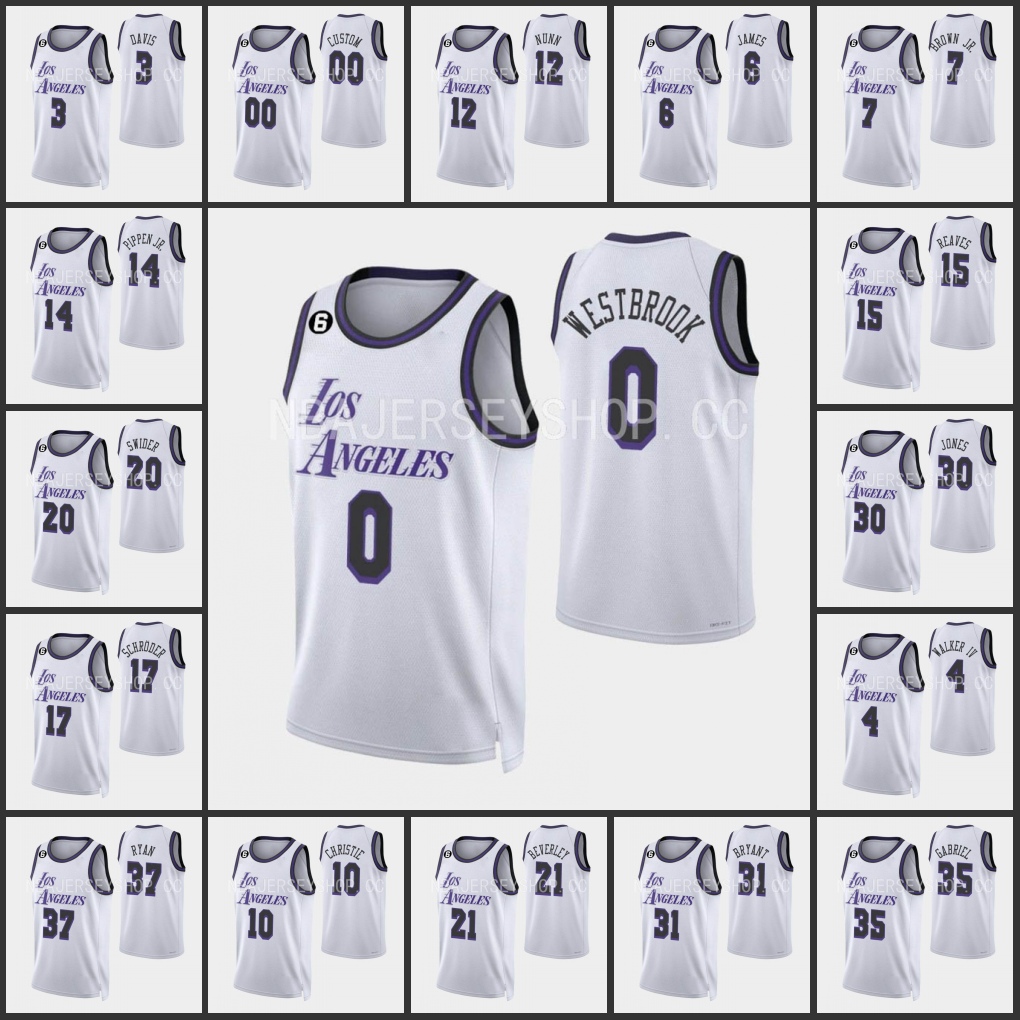 

Los Angeles''Lakers''Men Russell Westbrook Troy Brown Jr. LeBron James Anthony Davis''Custom 2022-23 City White Edition Jersey