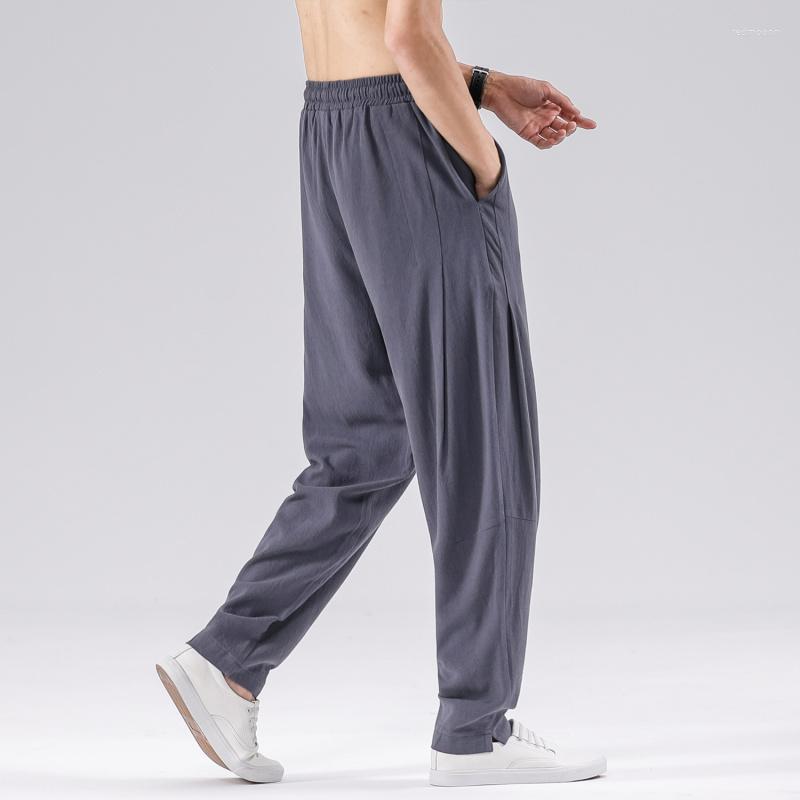 

Men's Pants Spring Summer Cotton Linen Thin Casual Retro Plus Size Sports Trousers Japanese Harajuku Sweatpants Men Clothing, Black