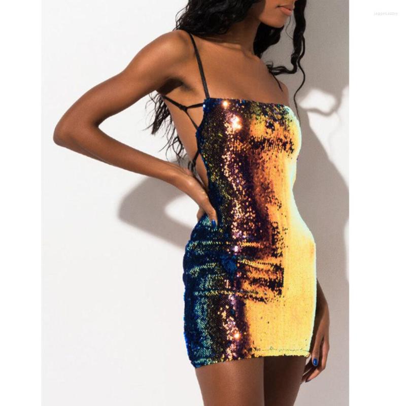 

Casual Dresses Zoctuo Y2k Sequin Bead Shiny Glitter Summer 2022 Sexy Fashion Vestidos Backless Slim Fit Straps Short Dress Midi, Picture color