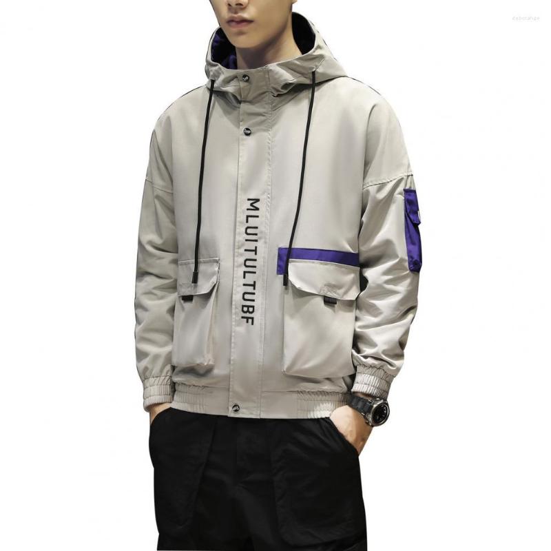 

Men's Jackets Trendy Men Hoodie Drawstring Autumn Sports Jacket Contrast Color Alphabet, Black