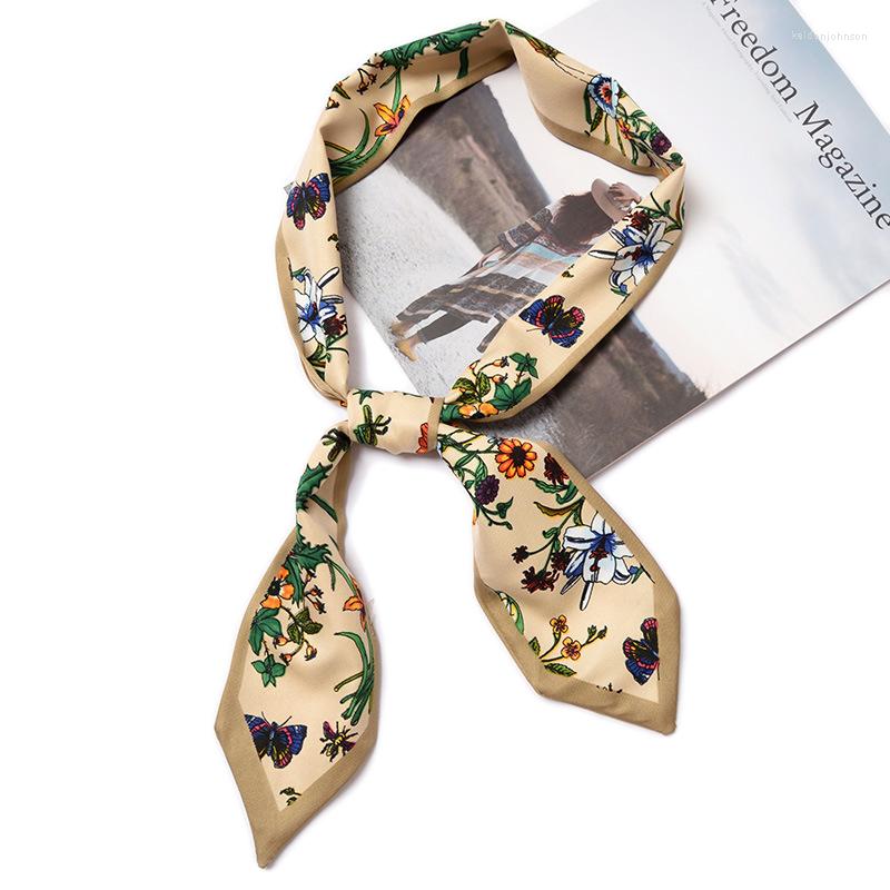 

Scarves Women Small Silk Scarf Fashion Floral Stripe Long Bandana Stylish Hair Neckwear Bag Decoration