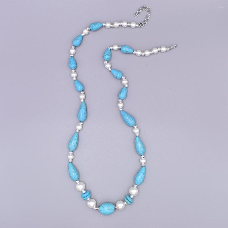 

Choker Handmade Natural Freshwater Pearls Blue White Stone Necklace For Women Costume Charm Jewelry Accessories Bohemian Ethnic Fashion