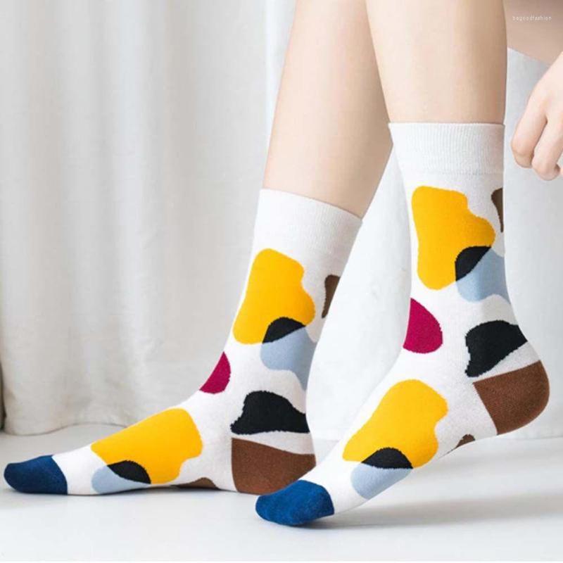 

Women Socks Abstract Pattern Mid-Tube Autumn Winter Pure Cotton Geometry Warm Harajuku Style Couple Stockings, 04