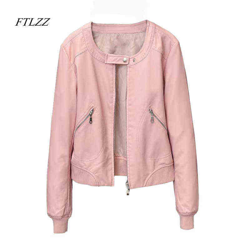 

Ftlzz Faux Leather Jacket Women Oneck Zipper Casual Jacket Female Short Jacket S4xl Motor Jackets J220727, Black