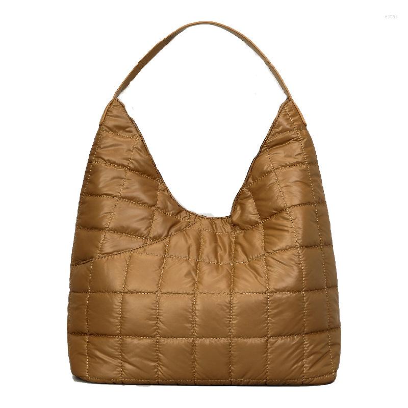 

Evening Bags 2023 Fashion Pleated Shoulder Bag For Women Large Capacity Nylon Space Cotton Ladies Handbag Single Messenger, Brown