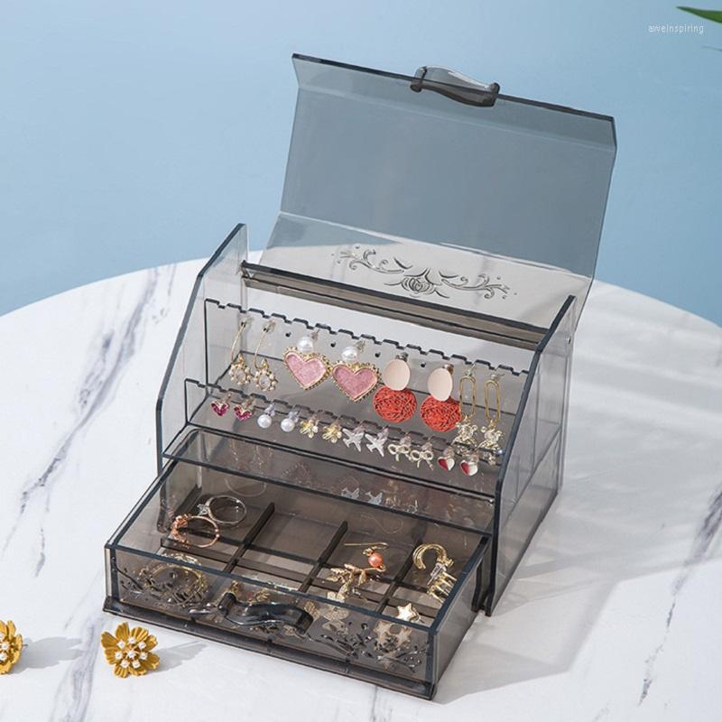 

Jewelry Pouches Multifunctional Drawer Type Transparent Storage Box Acrylic Plastic Desktop Sort Earings Rings Display
