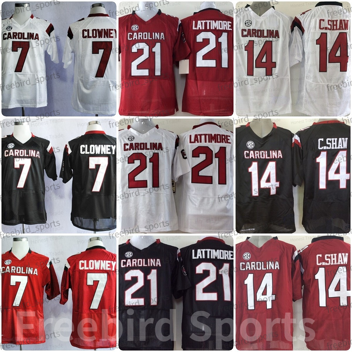 

NCAA 7 Jadeveon Clowney Football Jersey 14 Connor Shaw 21 Marcus Lattimore South Carolina Red White Black Mens Stitched Jerseys Mesh, Red jersey