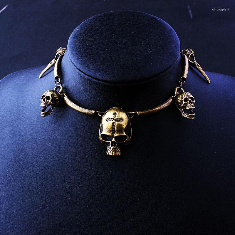 

Choker Gothic Crow Clavicle Chain Bird Skull Pagan Halloween Skeleton Necklace For Women Gold Color Goth Jewelry Wholesale Gift VGN036