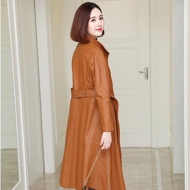 

Women's Leather 2022 Fashion Genuine Women Long Real Sheepskin Jacket Korean Coat Spring Autumn Chaqueta Cuero Mujer 272 Pph506, Black