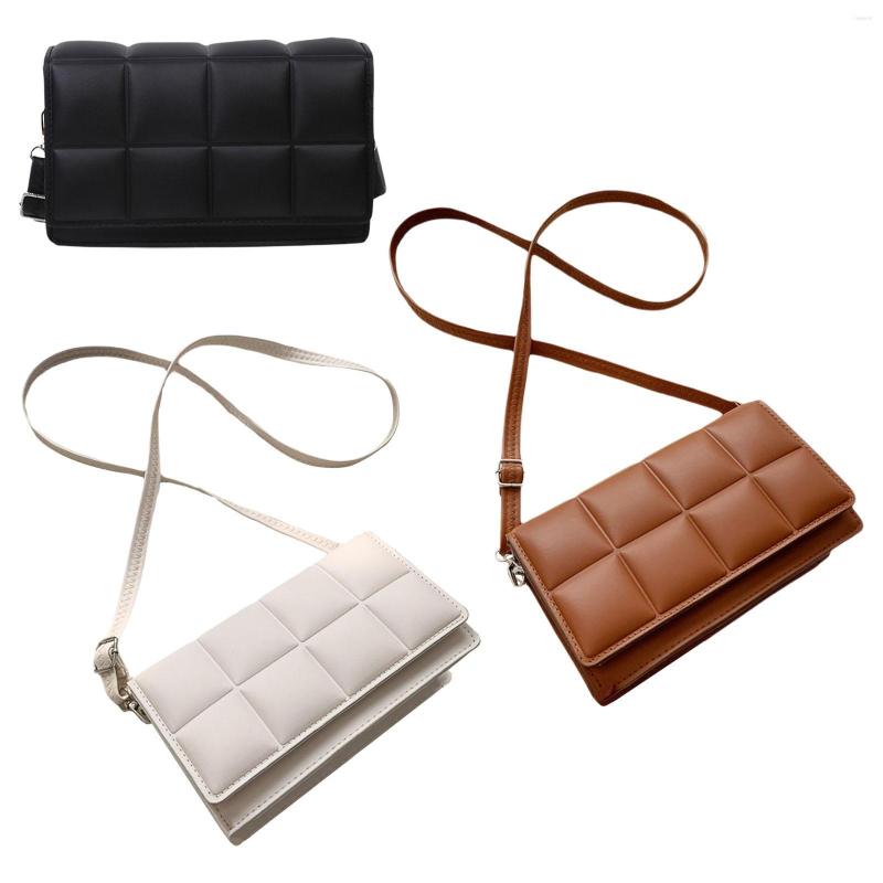 

Evening Bags Leather Checkered Bag Handbag Satchel Luxury Lady Work Tote Detachable Strap, Brown