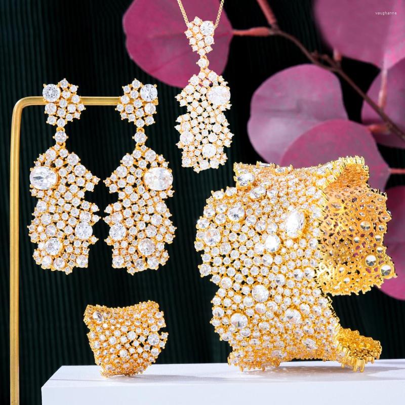 

Necklace Earrings Set 4 Colors Luxury African Women Sparkly Bangle Ring PCS For Bridal Gorgeous Jewelry Wedding Party, Picture shown