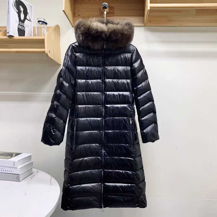 

Women's Down Parkas 22 Women's autumn and winter detachable large fur collar waist down hooded knee, Black