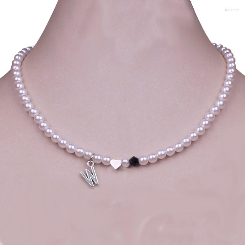 

Chains Romantic Initial Heart Necklace For Women 6mm Simulated Pearl Beads Letter Choker Fashion Jewelry Boho Streetwear Collier Femme