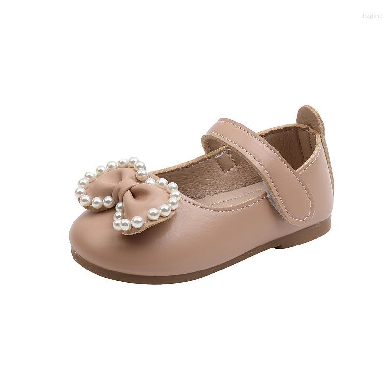 

Athletic Shoes 2022 Pearl Bow Princess For Children With Soft Soles Single Girls Leather Sweet Cute Casual Flats, Pink