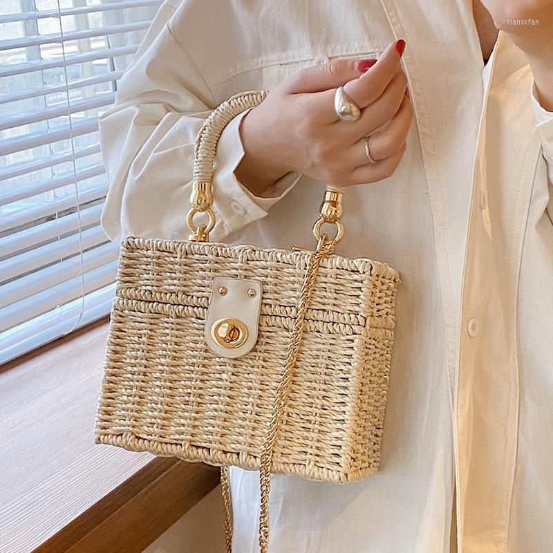

Evening Bags High Quality Women Small Handbags Fashion Ladies Straw Chain Shoulder Bag Designer Female Crossbody Casual Messenger, Beige
