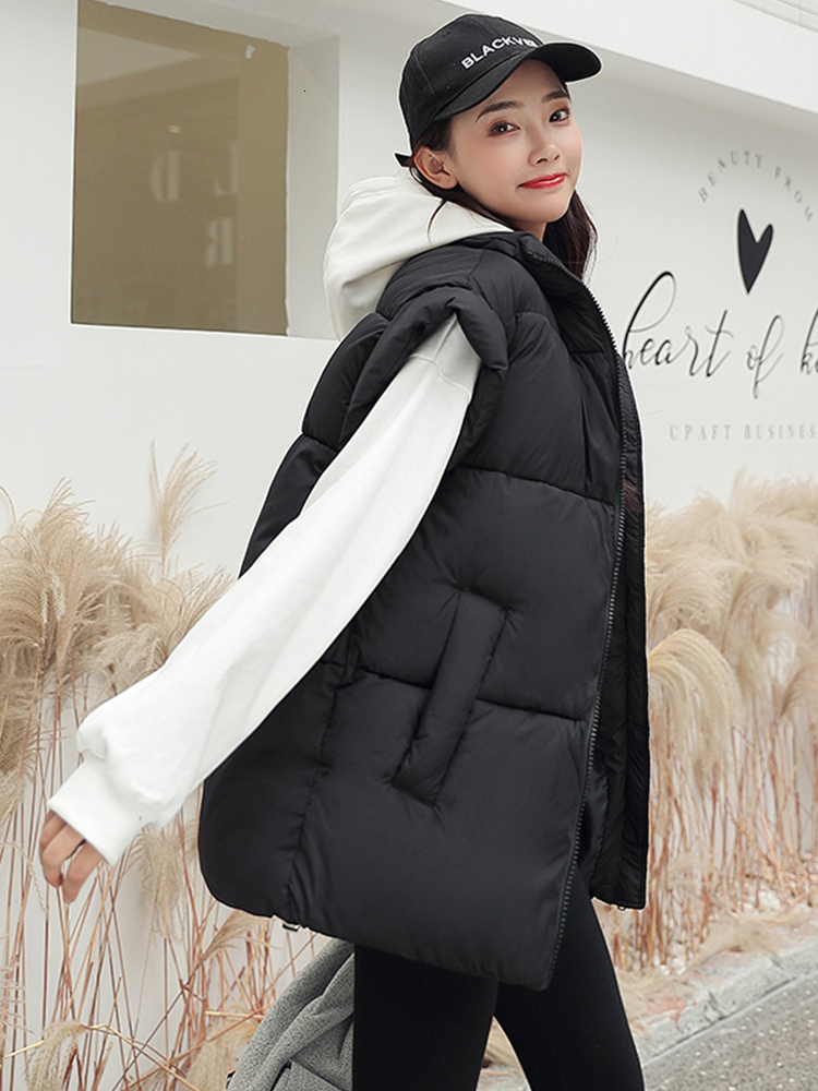 

Women's Vests Women Thick Down Cotton Winter Autumn Solid Puffer Waistcoat for Female Stand Collar Loose Sleeveless Jacket Coat 221114, Black