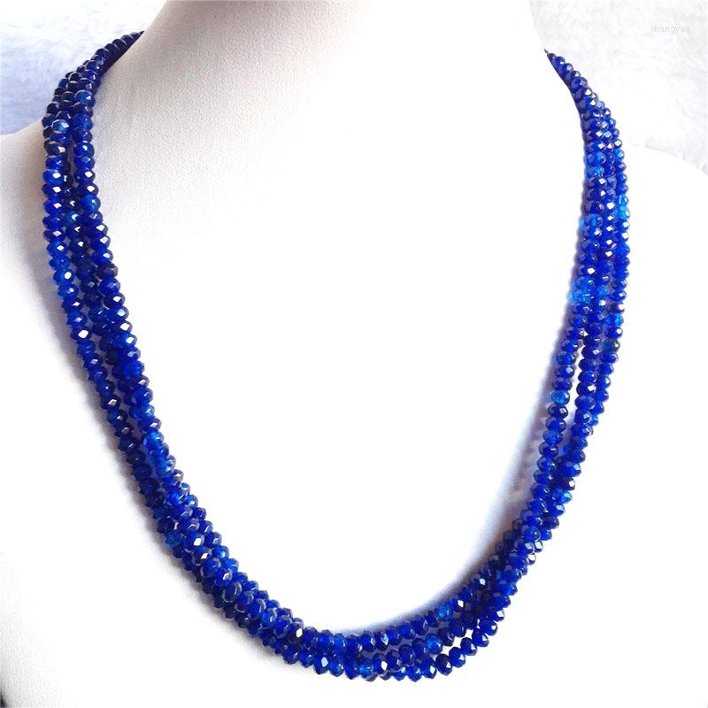 

Chains Small 3 4MM Faceted Blue Sapphire Jade Necklace For Women Natural Stone Beaded Gem Choker Collares Abacus Gift Jewelry