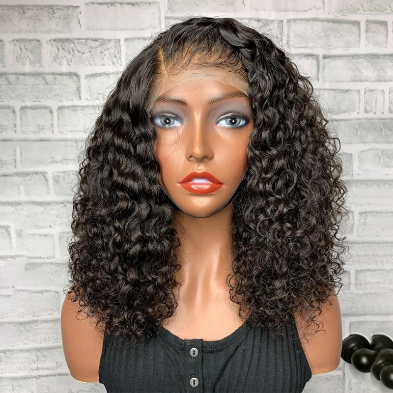 

Natural Looking Short Bob 4x4 Lace Front Silk Base Wig Free Part Black Synthetic Kinky Curly For Women BabyHair PrePlucked, Picture shown