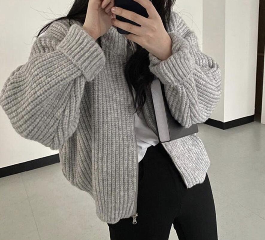 

Women's Sweaters Fashion Harajuku Zipper Cardigan Coat Top Vintage Loose Solid Casual Korean Clothes, 01