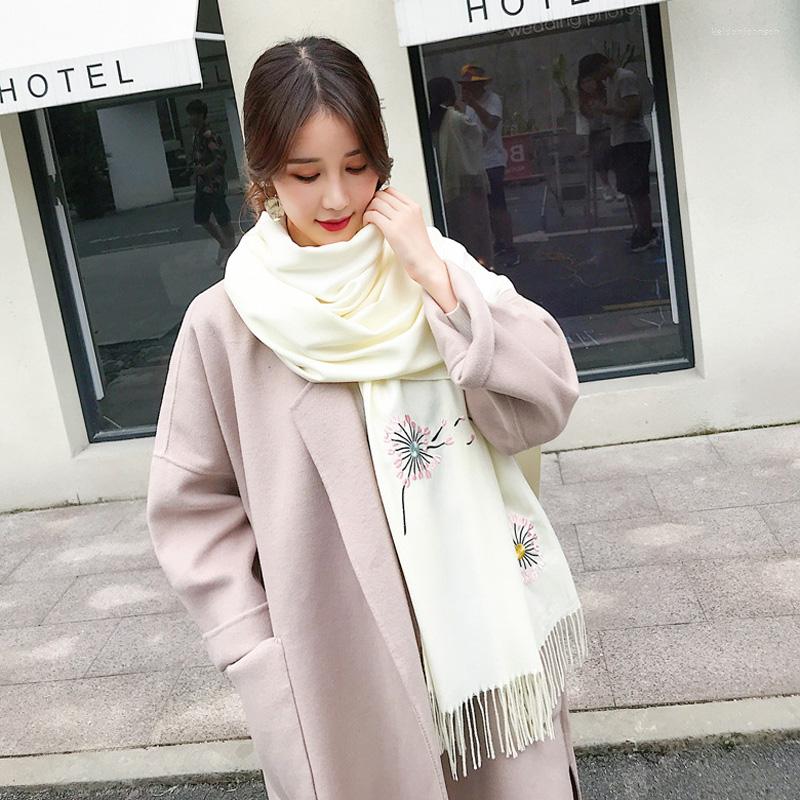 

Scarves Autumn Winter Female Dandelion Embroidery Scarf Women Cashmere Long Shawl Wrap Blanket Warm Tippet Wholesale