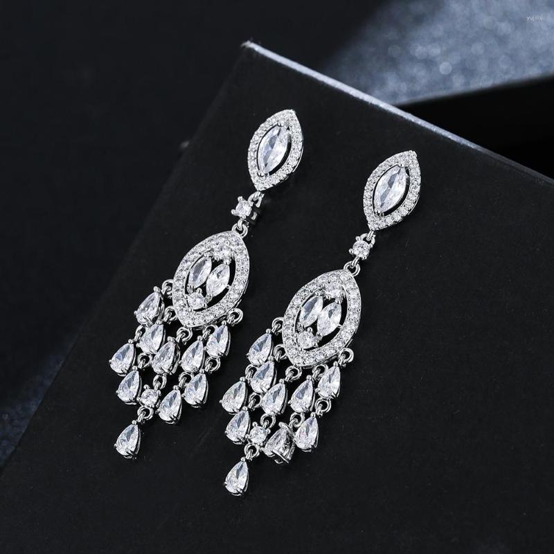 

Stud Earrings JMK Luxury Ethnic Cubic Zirconia Silver Plated Tassel Drop For Women Bridal Wedding Party Bohemian Jewelry Gift