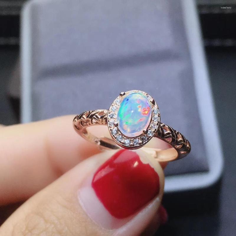 

Cluster Rings Real Natural High Quality Opal Ring 925 Sterling Silver Classical